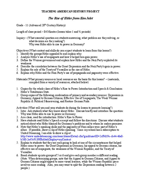 The Rise of Hitler Lesson Plan