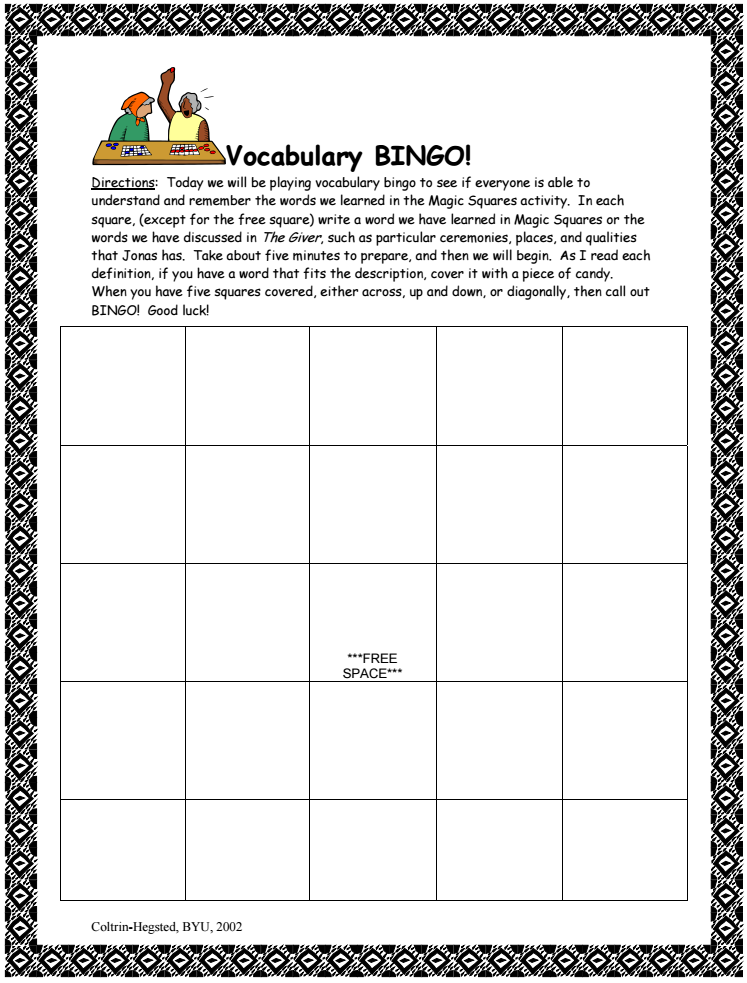 The Giver: Vocabulary Bingo! Lesson Plan
