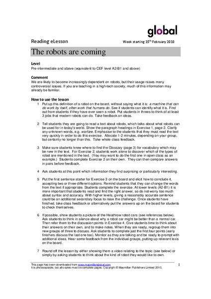The Robots are Coming Lesson Plan