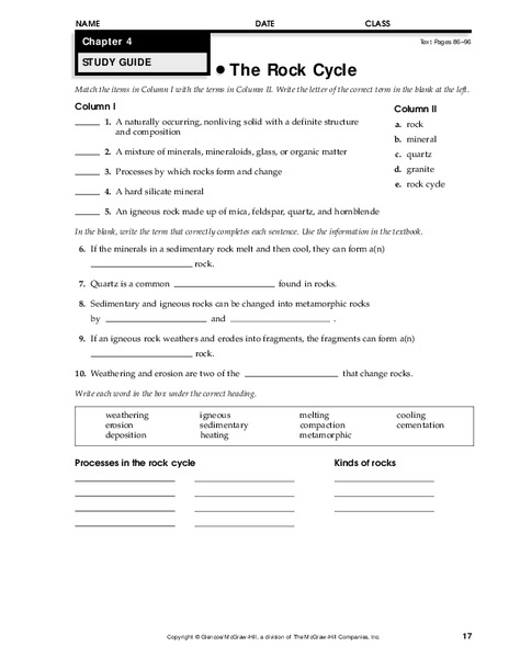 The Rock Cycle Worksheet
