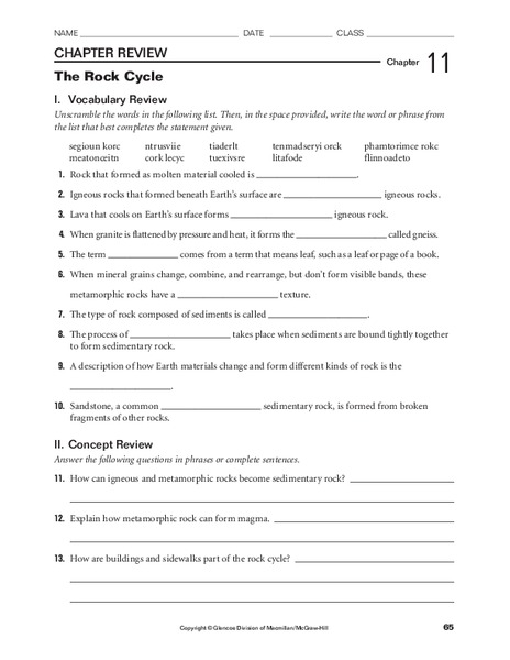 The Rock Cycle Worksheet