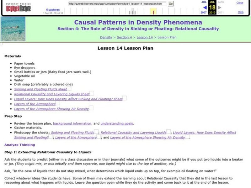 The Role of Density in Sinking or Floating: Relational Causality Lesson Plan