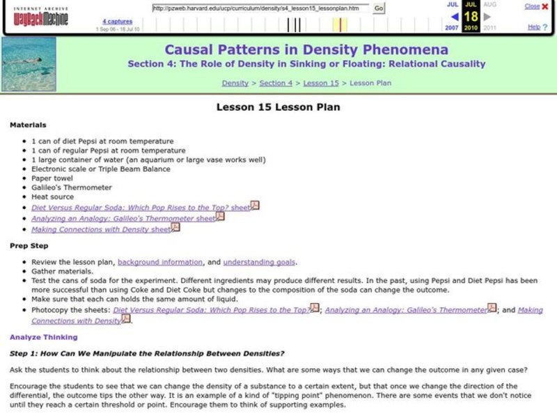 The Role of Density in Sinking or Floating: Relational Causality Lesson Plan