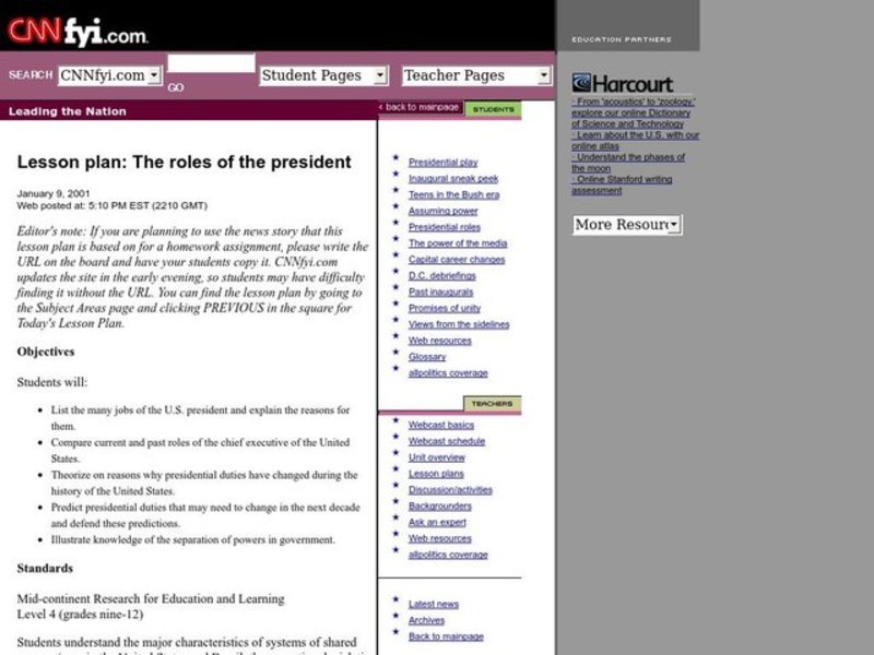 The Roles of the President Lesson Plan