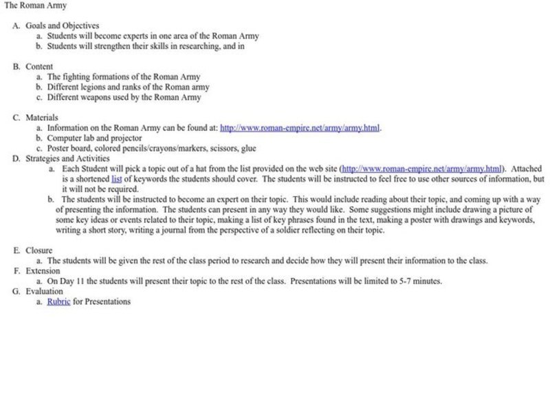 The Roman Army Lesson Plan