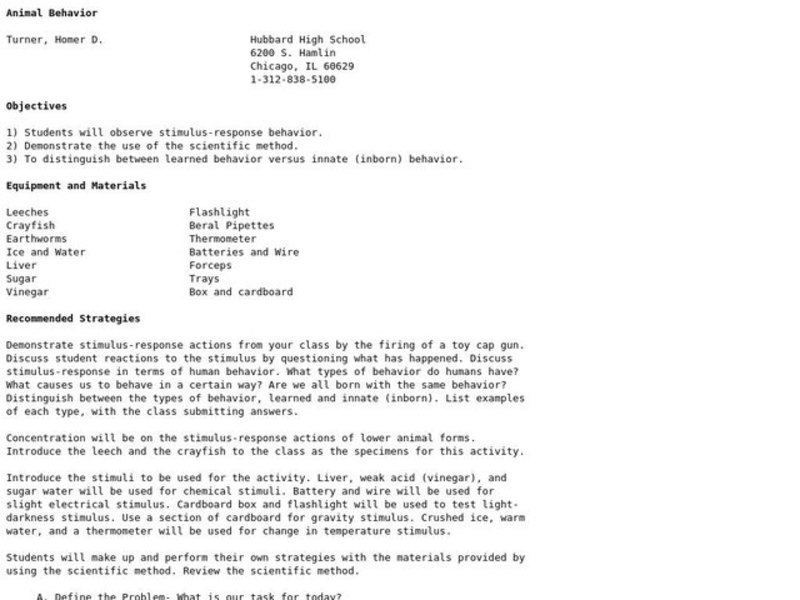 Animal Behavior Lesson Plan