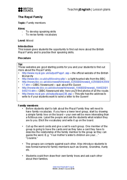 The Royal Family Lesson Plan