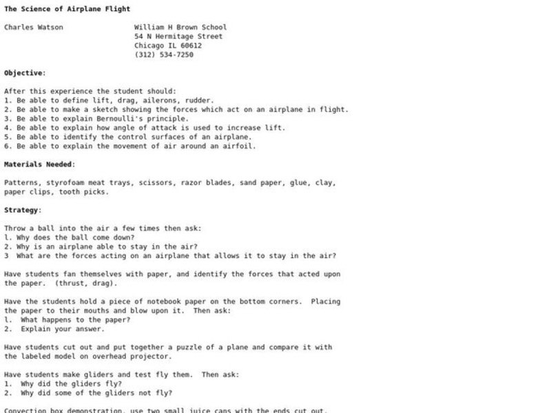 The Science of Airplane Flight Lesson Plan