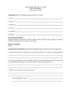 The Screwtape Letters by C.S. Lewis Worksheet