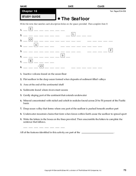 The Seafloor Worksheet