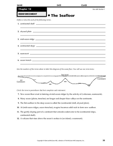 The Seafloor Worksheet