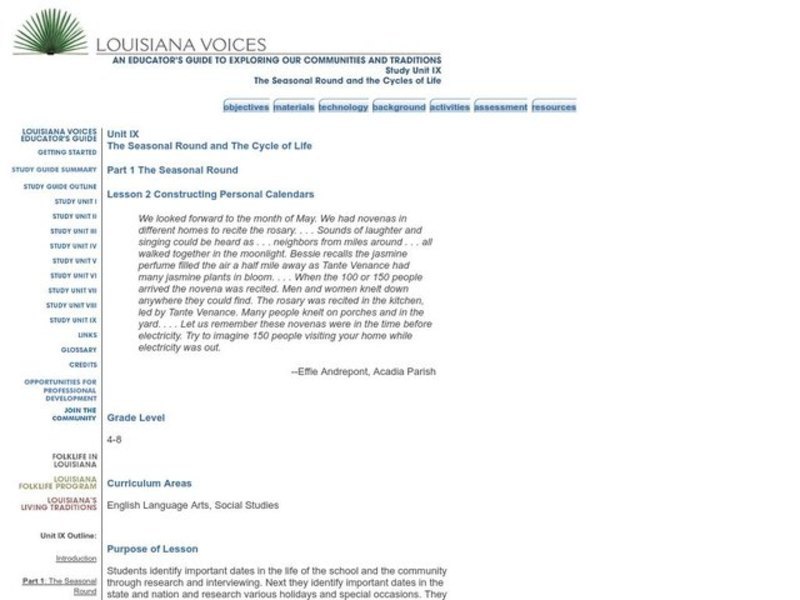 The Seasonal Round and The Cycle of Life Lesson Plan