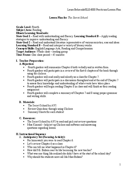The Secret School Lesson Plan