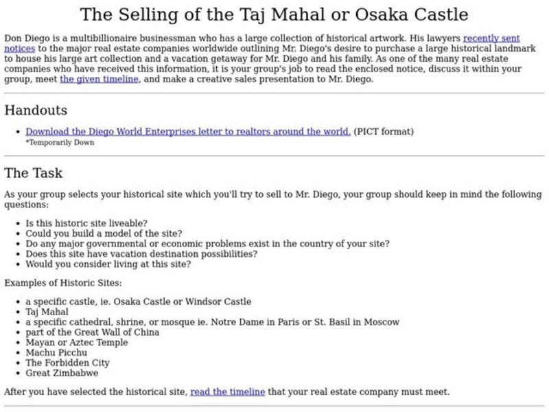 The Selling of the Taj Mahal or Osaka Castle Lesson Plan