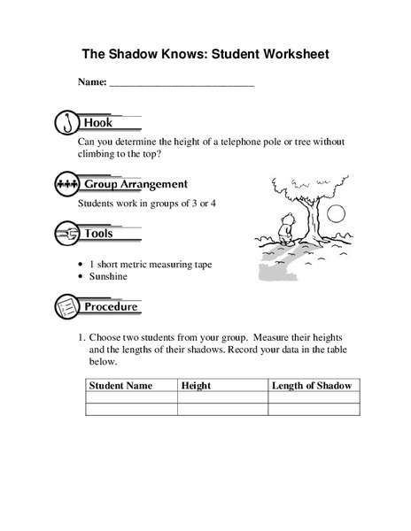 The Shadow Knows: Student Worksheet Worksheet