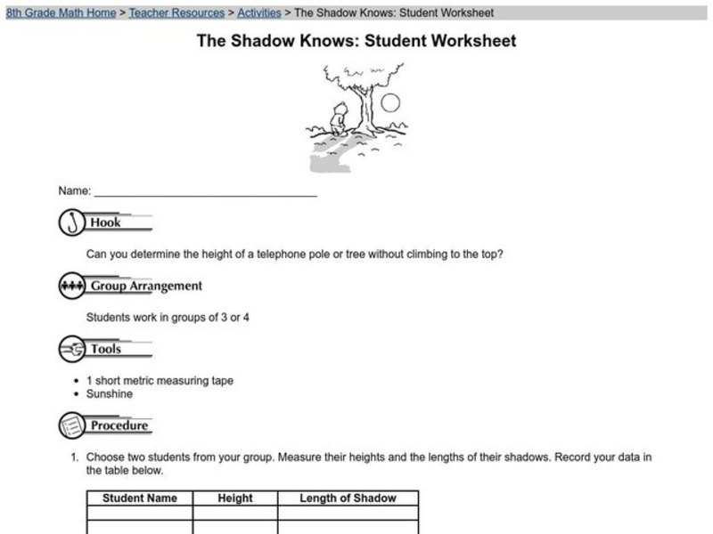 The Shadow Knows: Student Worksheet Worksheet