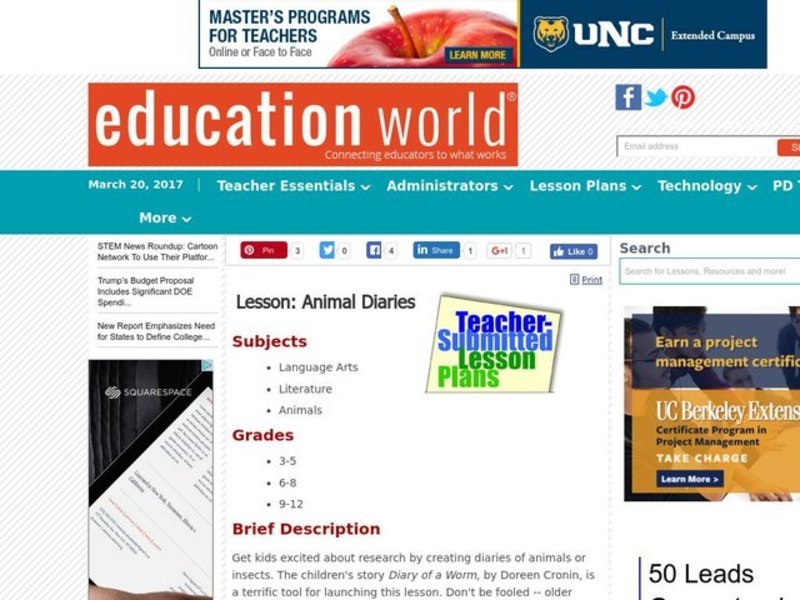 Animal Diaries Lesson Plan