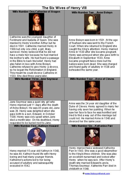 The Six Wives of Henry VIII Worksheet