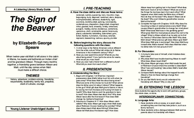 The Sign of the Beaver Activity