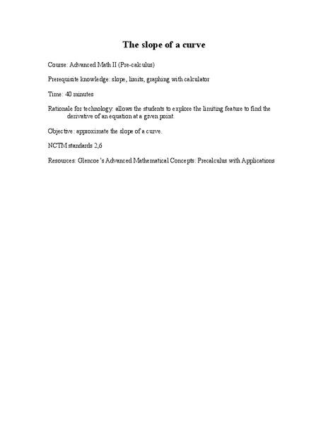 The Slope of a Curve Lesson Plan