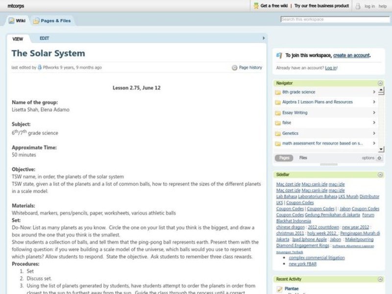 The Solar System Lesson Plan