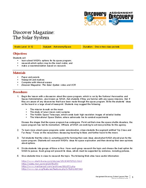 The Solar System Lesson Plan
