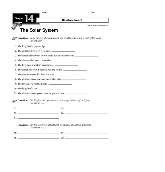 The Solar System Worksheet