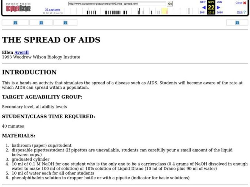 The Spread of Aids Lesson Plan