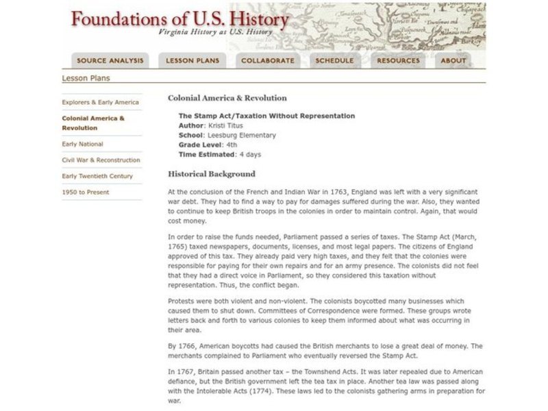 The Stamp Act/Taxation Without Representation Lesson Plan