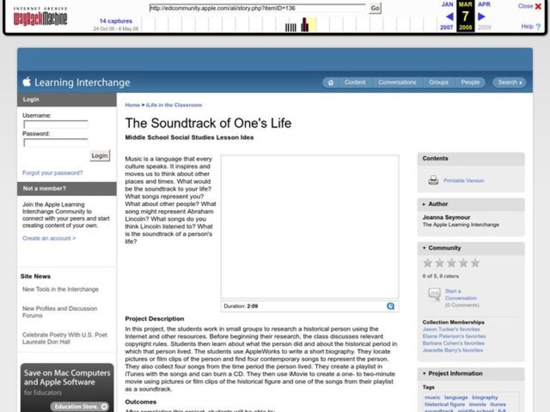 The Soundtrack of One's Life Lesson Plan