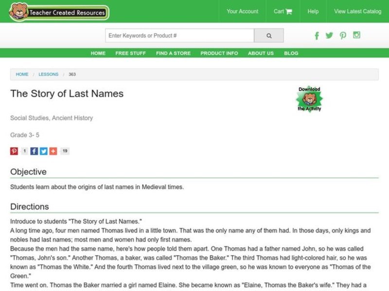 The Story of Last Names Lesson Plan