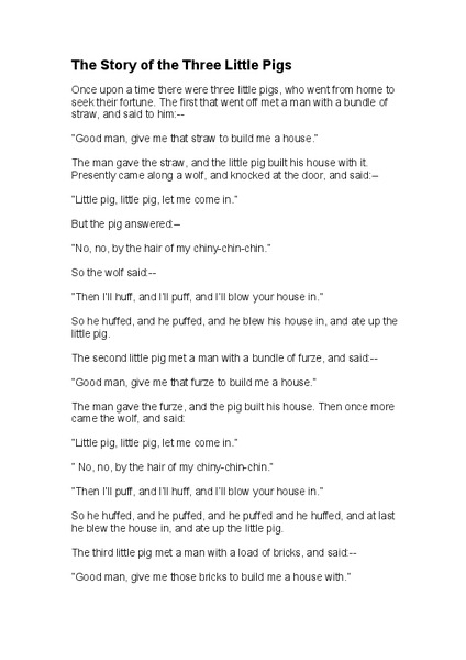 The Story of the Three Little Pigs Organizer