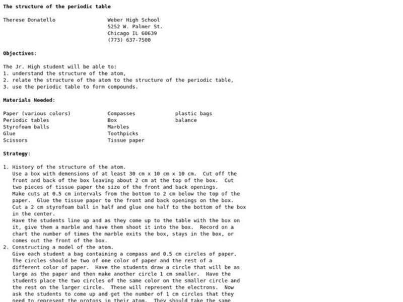 The Structure of the Periodic Table Lesson Plan