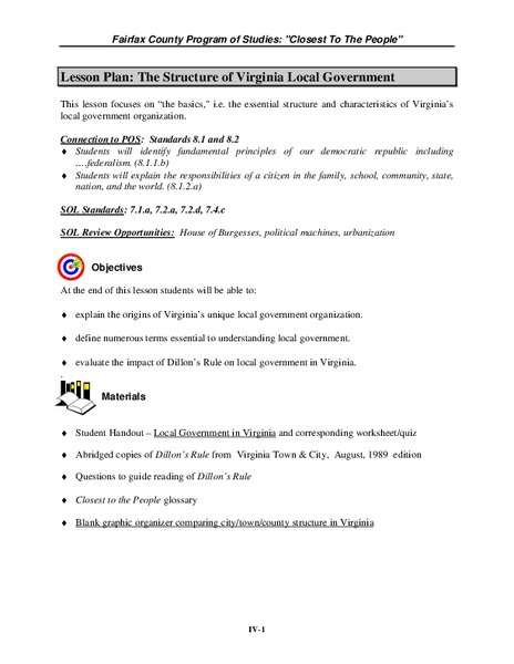 The Structure of Virginia Local Government Lesson Plan