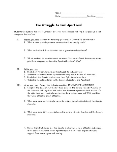 The Struggle to End Apartheid Organizer