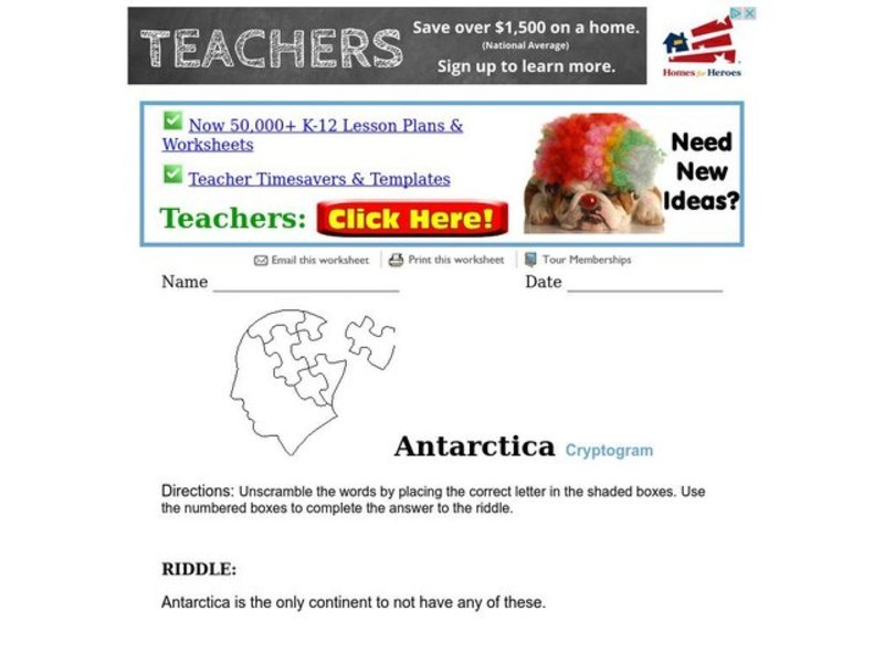 Antarctica Worksheet