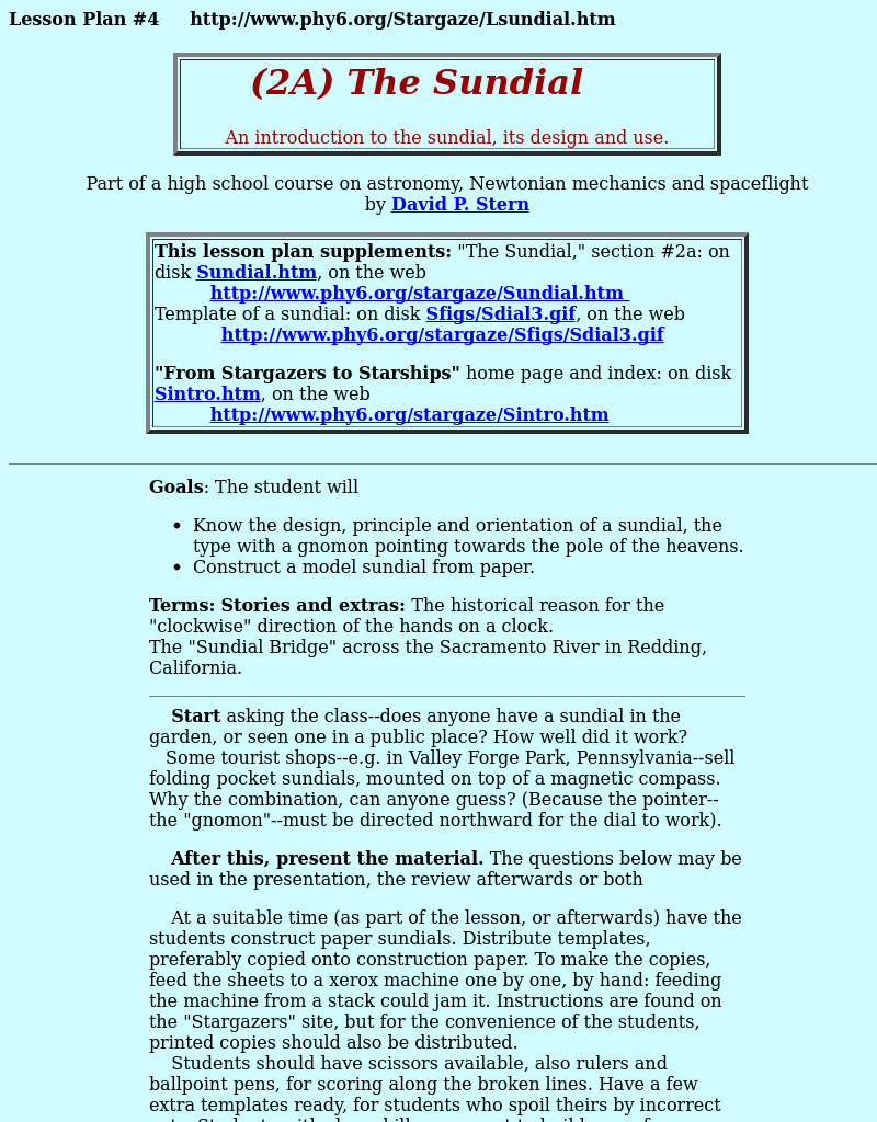 The Sundial Lesson Plan