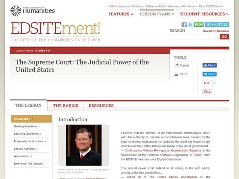 The Supreme Court: The Judicial Power of the United States Lesson Plan