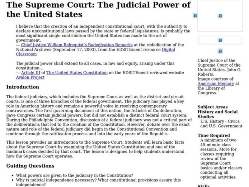 The Supreme Court: The Judicial Power of the United States Lesson Plan