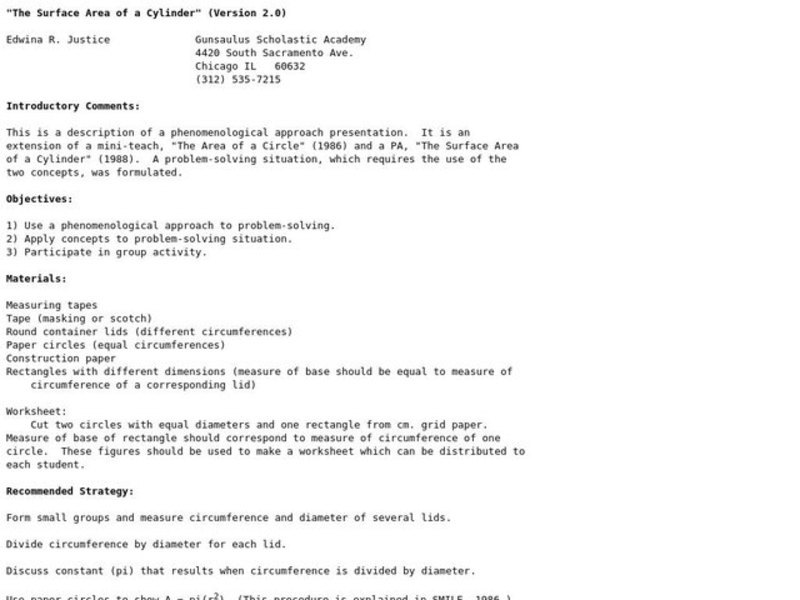 The Surface Area of a Cylinder Lesson Plan