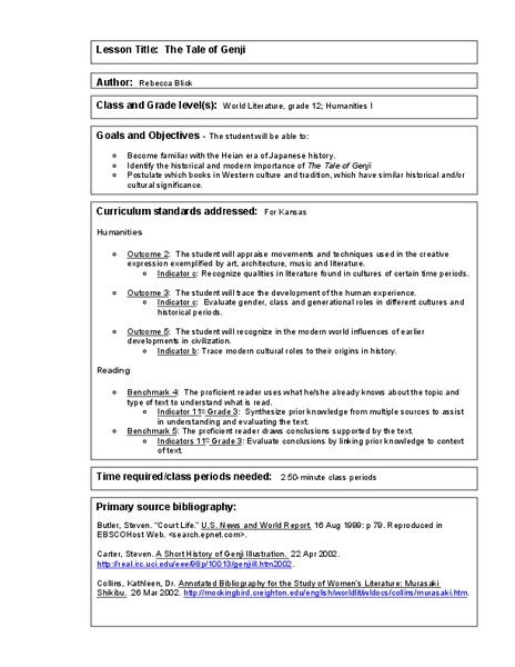 The Tale of Genji Lesson Plan