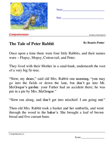 The Tale of Peter Rabbit Worksheet
