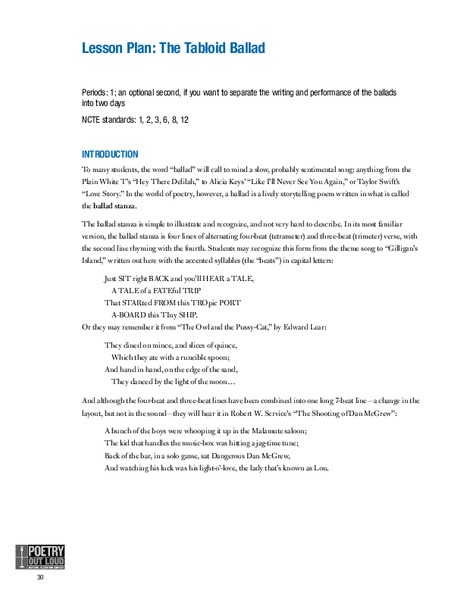 The Tabloid Ballad Lesson Plan
