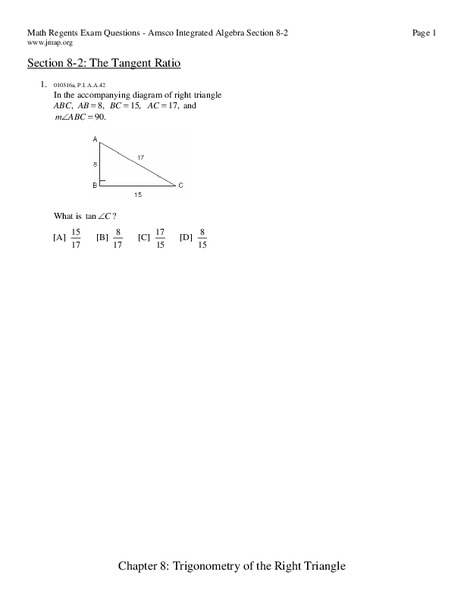 The Tangent Ratio Worksheet