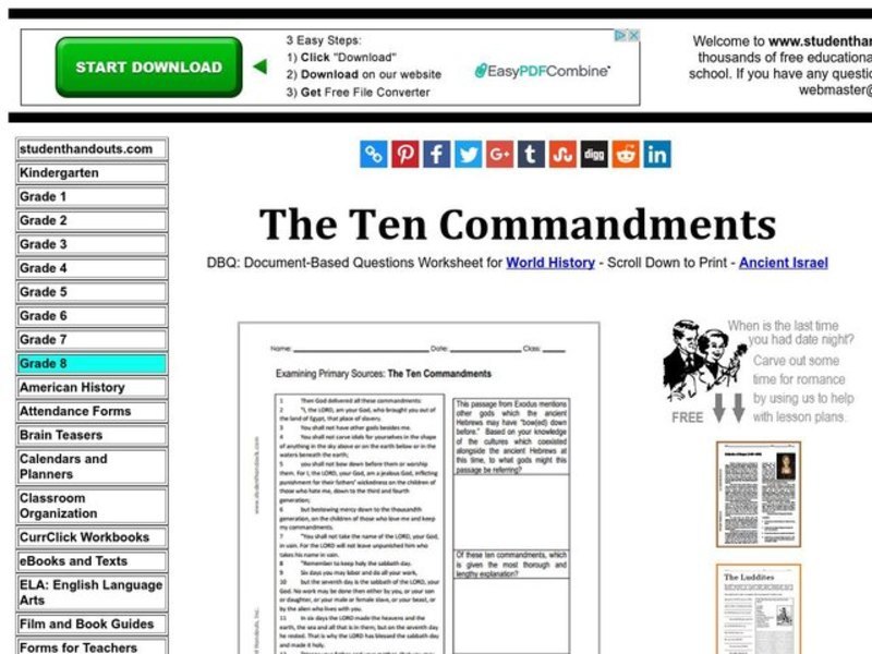 The Ten Commandments Worksheet