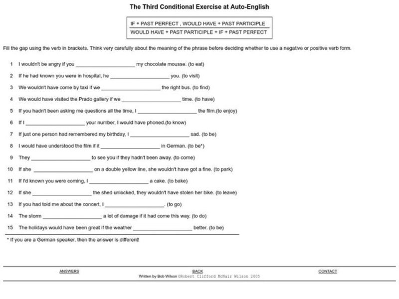 The Third Conditional Exercise Interactive