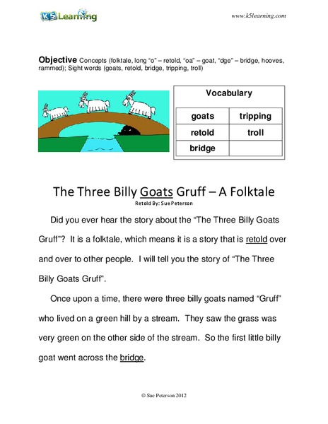The Three Billy Goats Gruff Worksheet
