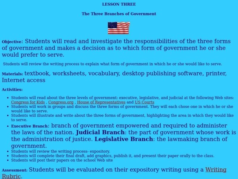 The Three Branches of Government Lesson Plan