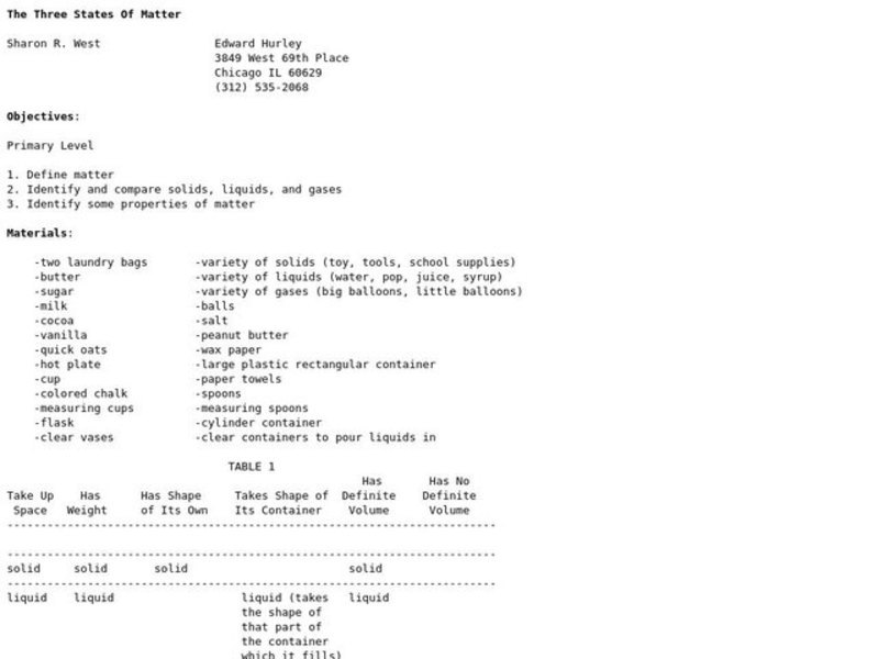 The Three States of Matter Lesson Plan