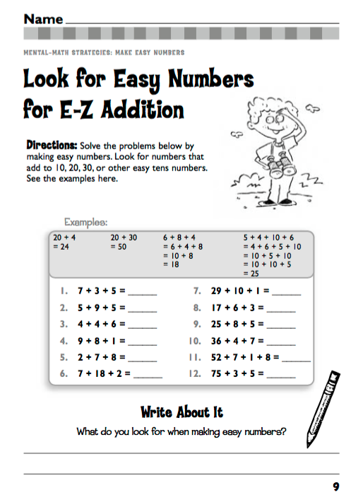 Look for Easy Numbers for E-Z Addition Worksheet